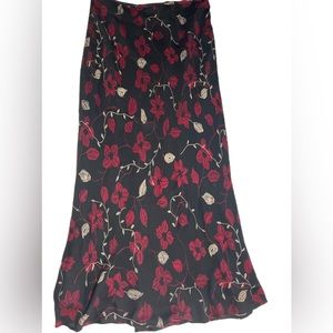 Alfani Black Silk with Red Flowers Floral Long Skirt - Women’s Size 12 Side Zip